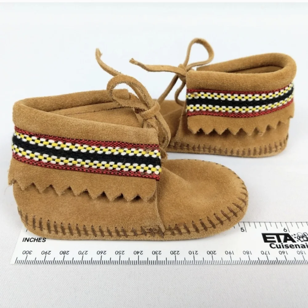 Minnetonka Moccasins Child's Suede & Woven Fabric Moccasins Vintage 12-18 months